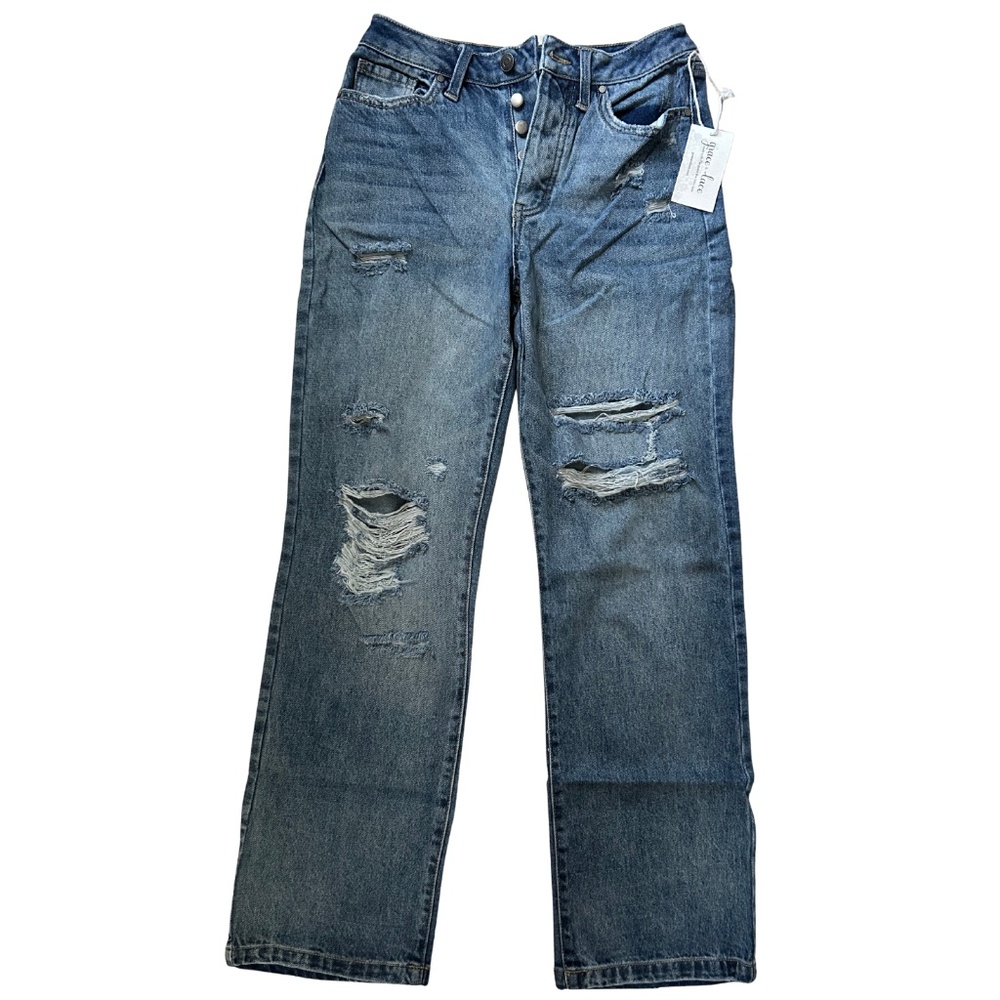 NWT Distressed High Rise 90s Stretch Denim Jeans Mid Wash Size 6